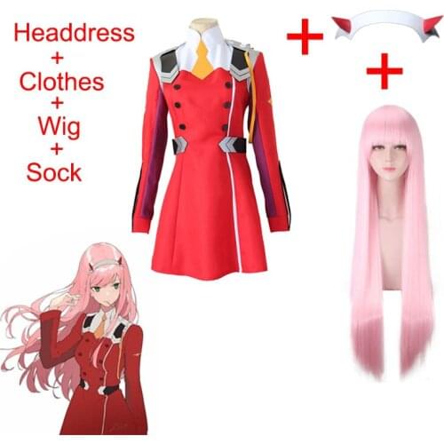 DARLING in the FRANXX Code002 Full Cosplay Costume Skirt Includes Black Stockings Wig Headdress Halloween Clothing For Women