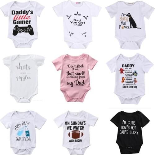 DERMSPE 2019 New Casual Newborn Baby Boys Girls Short Sleeve Letter Print Cute Cartoon Soft Cotton Romper Jumpsuit Baby Clothes