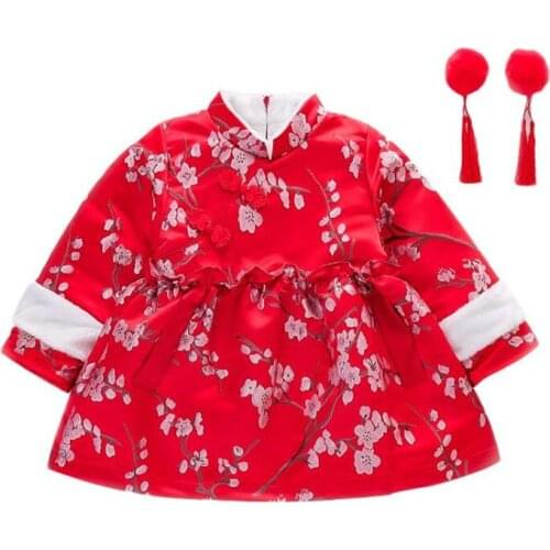 DFXD 2020 Winter Girls Dresses Princess Tang Cheongsam Plum Blossom Embroidery Kids Party Dress New Year Girls Clothing 6M-7T