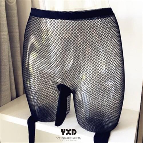 Mens Sexy Pantyhose Male Transparent Fishnet Stockings Exotic Club Party Man Net Tights Sexy Clothing Mesh Hosiery Blue Sock