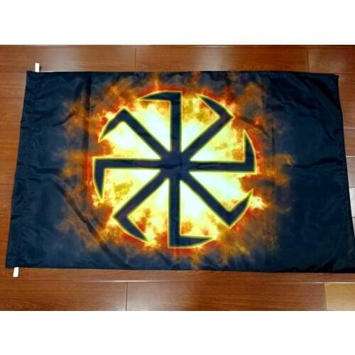 Xiangying 90x135cm russian wheel Slavic Kolovrat Runes Eight Ray Flag
