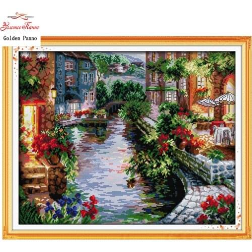 Golden Panno,The Lakeside Houses Counted Cross Stitch 11CT 14CT landscape Cross Stitch Kits for Embroidery Home Decor 923