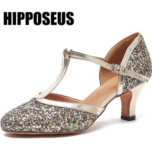 Hipposeus Latin Dance-Shoes Women Ballroom Salsa Girls Tango Modern Dance Shoes Females Party Soft Sole Thin Heel Dancing Shoes