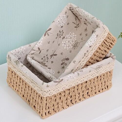 3 Sizes/Set Handmade Straw Storage Baskets Household Items Snacks Fruit Debris Cosmetic Laundry Finishing Storage Basket