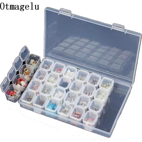Beautiful 28 Slots Clear Plastic Empty Storage Box Jewelry Nail Art Rhinestone Tool Display Storage Case Travel Organizer Holder