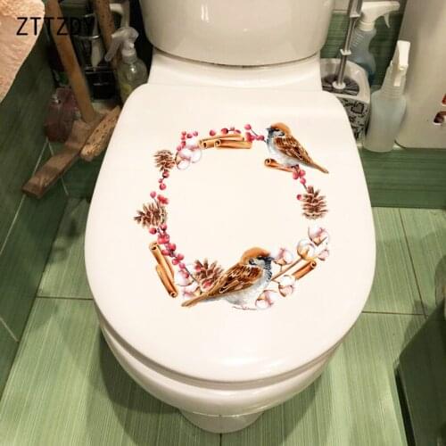 ZTTZDY 22.6×21.5CM Creative Stitching Flower And Bird Ring WC Toilet Stickers Kids Room Wall Decoration T2-1143