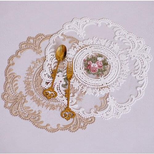Lace Fabric Anti-scald for Dining Table Coaster Placemat European Style Insulation Plate Mat 2Color Embroidery Craft