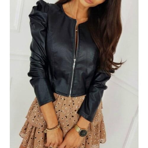 Fashion Women Streetwear Clothes Long Sleeve PU Leather Coats Ruched Slim Zipper Outwear Office Lady Womens Elegant Jackets