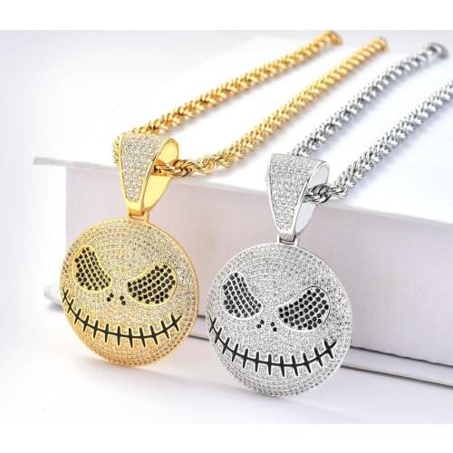 Iced Out Zircon Ghost Skull Pendant Necklace Jewelry Gold Color Copper Material Bling AAA CZ Mens Hip Hip Pendant For Women