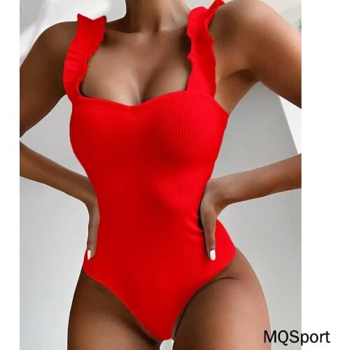 Summer Sexy One Piece Swimsuit Women Wood Ear Ruffle Swimwear Push Up Monokini Bathing Suits Summer Beach Wear Swimming Suit