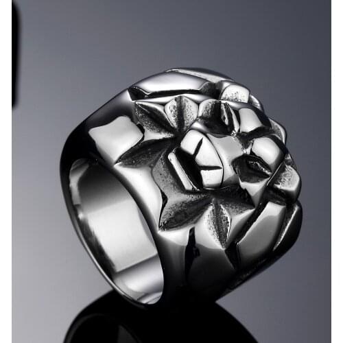 Fashion 316L Stainless Steel Cool Mens Lion Head Domineering Signet Ring