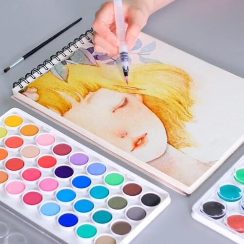 16/28/36 Colors Solid Watercolor Pigment Painting Set With Hook Brush Bright Colors Water Color Pigment School Art Supplies