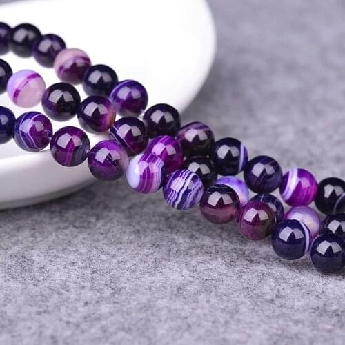 Wholesale Natural Purple Banded Agat Natural Stone Round Beads For Jewelry Making DIY Bracelet Necklace 4 6 8 10 12 mm 15.5