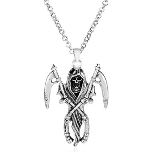 Popular Movie Deathly Scythe Hallows Pendant Necklace Stainless Steel Vintage Skeleton Jewelry Punk Style Skull Necklace-30