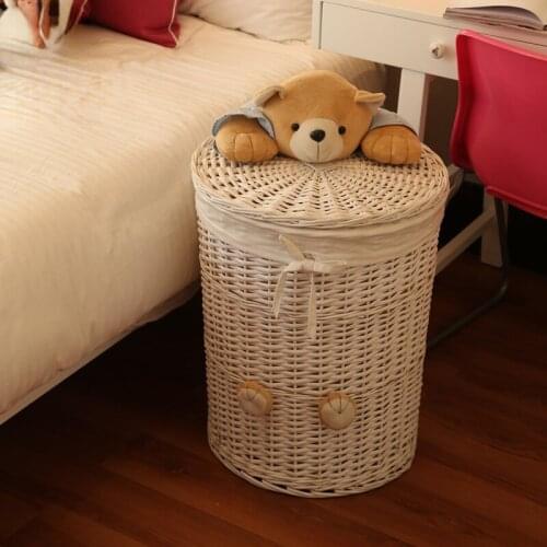 Rattan Woven Laundry Basket Toy Storage Box Household Dirty Laundry Basket Clothes Storage Basket Knitted Belt Lid Large