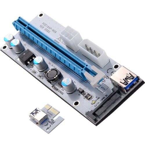 Riser VER008S 3 in 1 Molex 4Pin SATA 6PIN PCIE PCI-E PCI Express Riser Card 1x to 16x USB 3.0 Cable For Mining BTC Bitcoin Miner