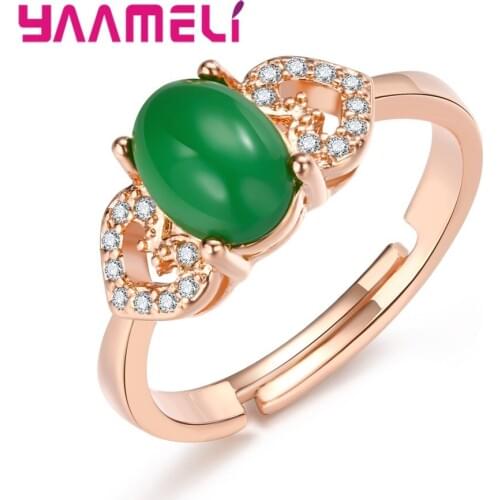 Luxury Cocktail Ring Rose Gold Eternity ring with Green Stone For Women Fashion Jewelry Valentines Day Best Gift