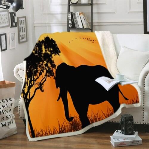 Elephant Sherpa Throw Blanket 3D Printed Animal Bedspread Photography Black and White Plush Blanket