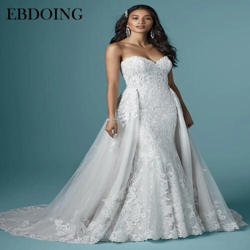 Vestidos De Novia Elegant Wedding Dress Mermaid Lace Newest Sweetheart Neckline 2 in 1 Chapel Train Plus Size Wedding Party Gown