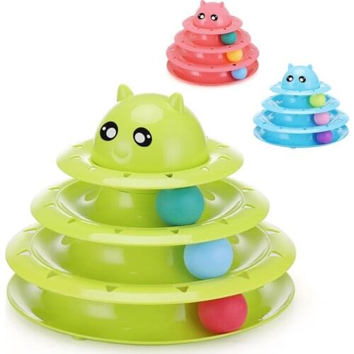 3 Layers Cat Toy Tower Tracks Disc Non-Slip Training Amusement Plate Interacitve Gaming Turntable Ball Toys For Pet Cats