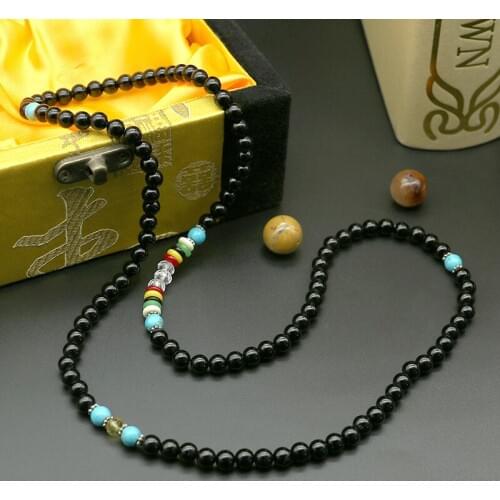 High Quality Black color Necklace Christmas Charms Natural Round Tiger Eye Amazonite Garnet Agates