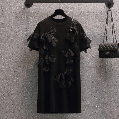 Woman Dress 3D bowknot Casual Female t shirt Dress O-Neck Loose Robe Summer Butterfly Plus Size Dresses Short Sleeve Vestidos