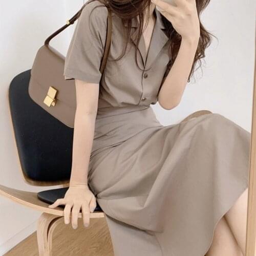 Women Two Piece Set Skirt short Sleeve Single Breasted Turn Down Collar Top and High Waist A-line Vintage long Skirt 2 Piece Set