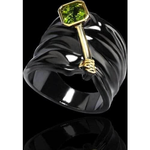 Retro Geometric Shape Womens Ring Two-tone Inlaid Topaz Ring Green Zircon Womens Jewelry Exquisite Unisex Ring Couple Ring