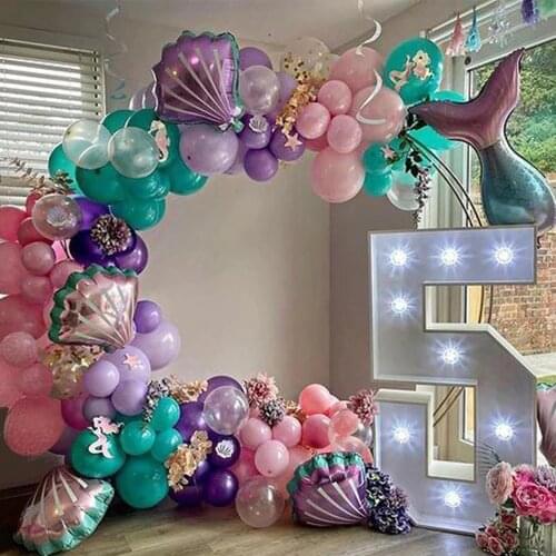 1Set Mermaid Tail Balloons Garland Arch Kit Mermaid Theme Girl Birthday Party Decorations Under the Sea Mermaid Latex Globos
