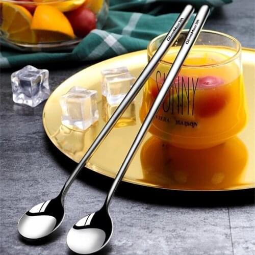 304 Stainless Steel Spoon Long Handle Tea Spoon Dessert Coffee Ice Cream Honey Spoons Dinnerware Set Sppon Kitchen Bar Tools