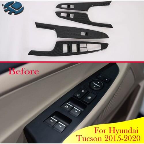 For Hyundai Tucson 2015-2020 Car Accessories Carbon Fiber Style Door Window Armrest Cover Switch Panel Trim Molding Garnish