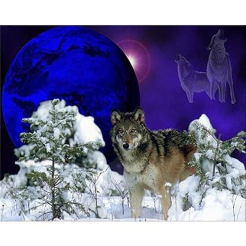 Handmade Snow Mountain Moon Wolves Diy Wall Art Abstract 5D Diamond Embroidery Mosaic Full Square/Round Drill Diamond Dots