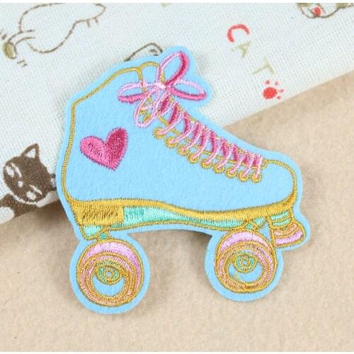 Blue Rainbow Pulley Red Love Heart Applique Cute Cartoon Iron On Patches Ice skates Embroidered Patches For Clothing DIY Sticker