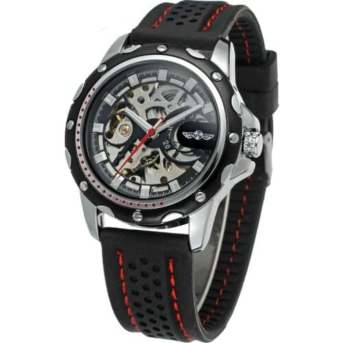 NEW Winner Fashion Top Brand Mens Silicone Sports Watch Skeleton Self-wind Mechanical Wristwatch Military Clock Erkek Kol Saati