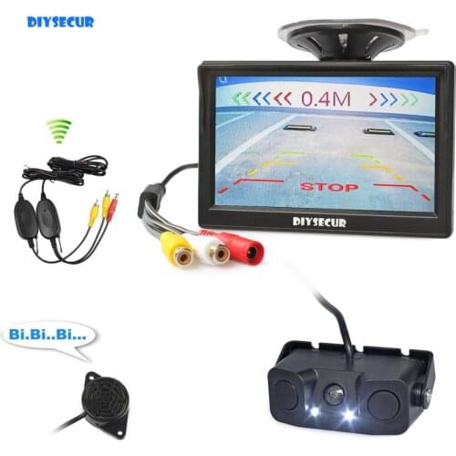 DIYSECUR Wireless 5" TFT LCD Display Car Monitor + Waterproof Parking Radar Sensor Car Rear View Camera