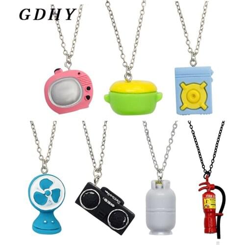 GDHY Resin Alloy machine Necklace TV Television Radio Fan Washing Pendants Necklace For Women kids Chain Choker Jewelry