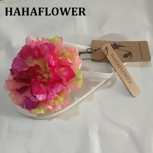 HAHAFLOWER Womens shoes, womens sandals, Bohemian summer sandals, red flowers, flat beach shoes