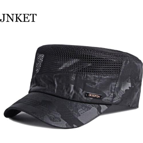JNKET New Fashion Camouflage Quick Dry Army Cap Men Cadet Hat Breathable Military Caps Summer Flat Top Cap