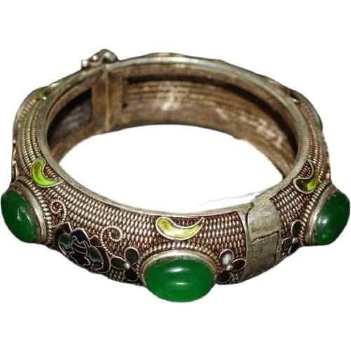 China Old Tibetan Silver Emerald Bracelet