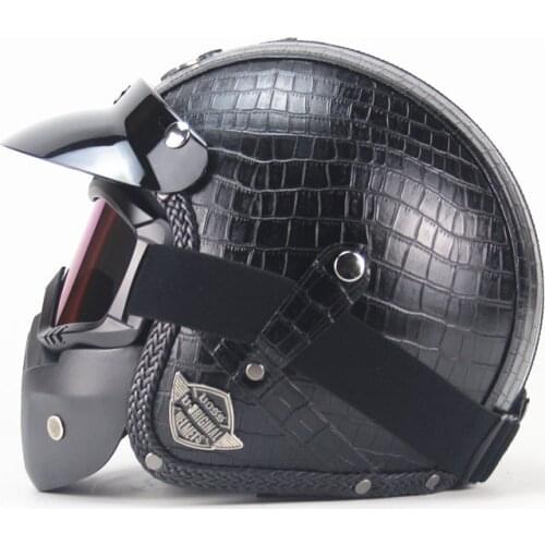 Adult 3/4 Leather Helmets vintage motorcycle Biker Cruiser Scooter open face half helmet open face Motorcycle black