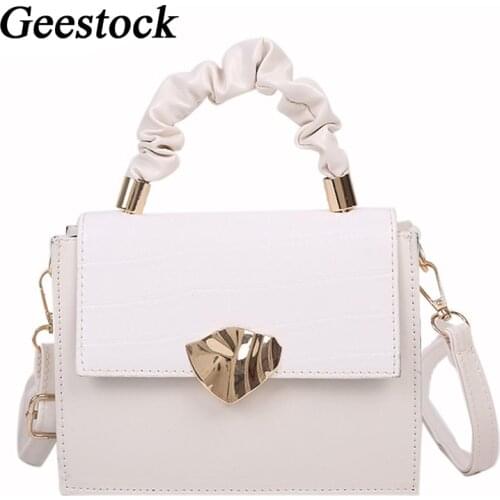 Geestock Small Square Handbag Designer for Woman Fashion Leather Shoulder Bags Stone Pattern Flap Crossbody Messenger Bag