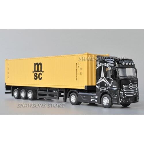 1:50 Scale Diecast Vehicle Model Actros Tractor Container Truck Miniature Replica Pull Back Toy With Sound & Light