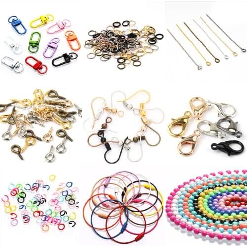 Fashion Multicolor Mixed Alloy Open Rings Lobster Clasp Hooks Ball Chains For DIY Jewelry Making Findings Supplies Accessories
