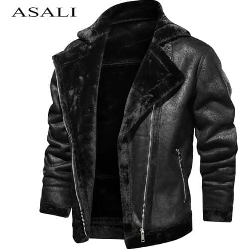Homme Vintage PU Motor Business Faux Leather Jackets Men Classic Motorcycle Bike Cowboy Jacket Coat Male Plus Velvet Thick Coats