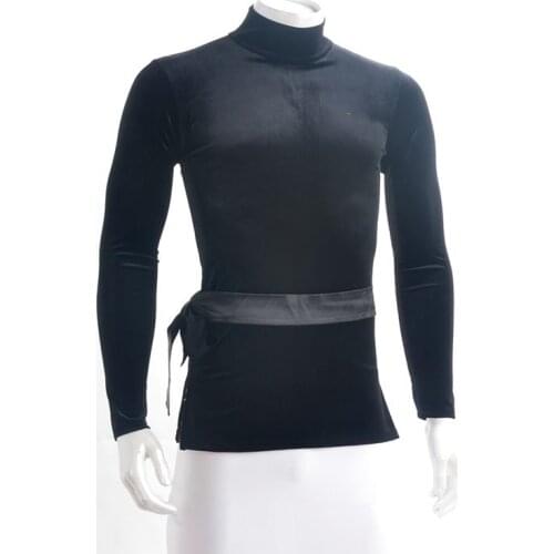 Long Sleeve High Collar Ballroom Latin Dance Clothes Men High Quality Standard Black Gentleman Waltz Flamenco Dancing T-shirt