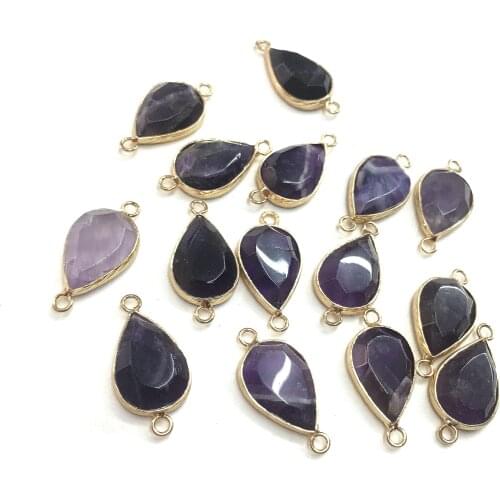 Natural Stone Amethysts Pendant Water drop shape Double Hole Connector for Jewelry Making DIY Necklace Bracelet Accessories