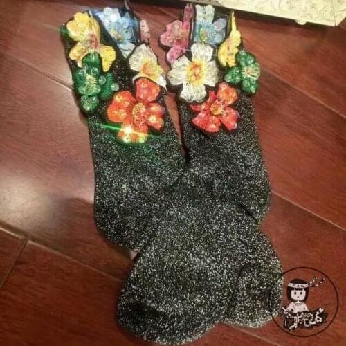 Sokken Women Socks Pug Socks Handmade Fashion Brand Color Sequins Beaded Three-dimensional Flower Woman Plant Flowers Casual