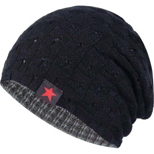 New Winter Hat Men Solid Color Knitting Wool Beanies Autumn Winter Warm Comfortable Hat Outdoor Accessories Thick Cotton Hats