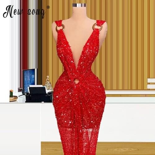 New Arrival Middle East Illusion Evening Gowns Women Red Floor Length Dress for Celebrity Party вечернее платье Plus Size