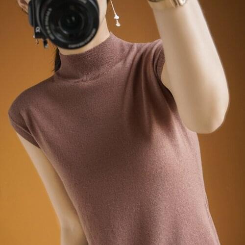 Silk Solid Color Tops Women 2021 Classic Summer Wild T-shirts Female Basic Loose Fashion Turtleneck Sleeveless Chiffon Shirt